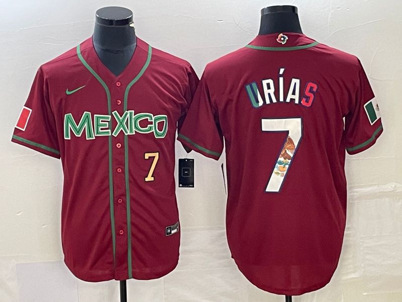 Men 2023 World Cub Mexico #7 Urias Red camo Nike MLB Jersey6